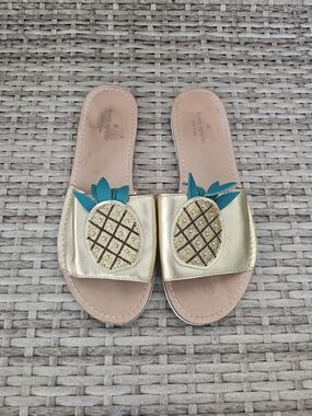 Kate Spade Gold Pineapple Slide Sandals